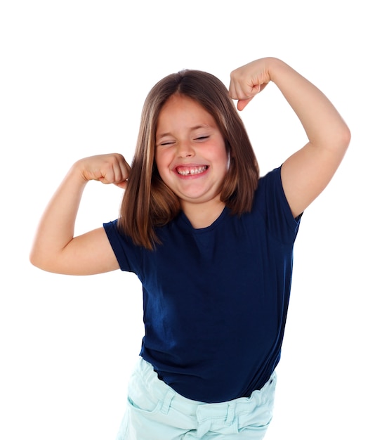 Foto engraçado, criança, mostrando, dela, músculos