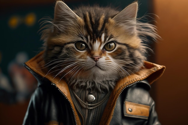 Engraçado gato roqueiro hippie animal de estimação Generative AI