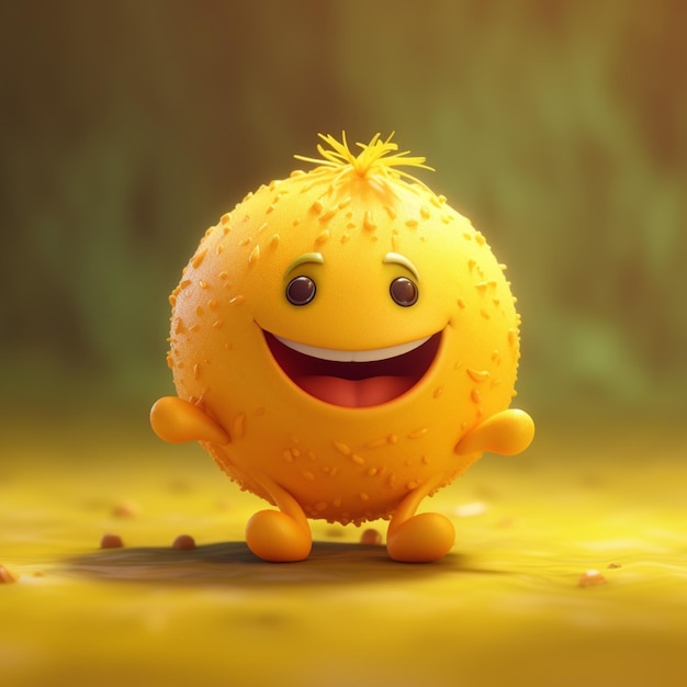 Engraçado monstro amarelo sorridente em uma renderização 3d de fundo amarelo