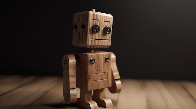 Engraçado robô de madeira AI gerador