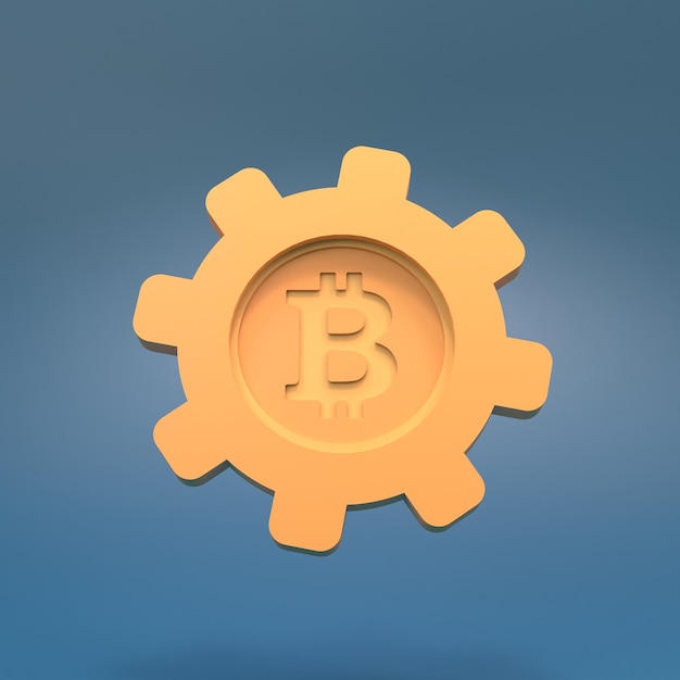 Engranaje Bitcoin e icono 3D Render