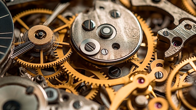 Engranajes y engranajes en el mecanismo de reloj de reloj generativo AI