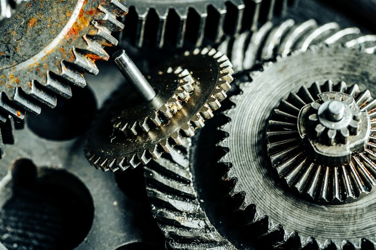 Foto engrenagens de uma velha máquina industrial