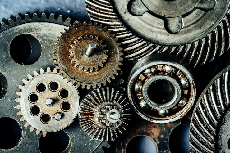 Foto engrenagens de uma velha máquina industrial