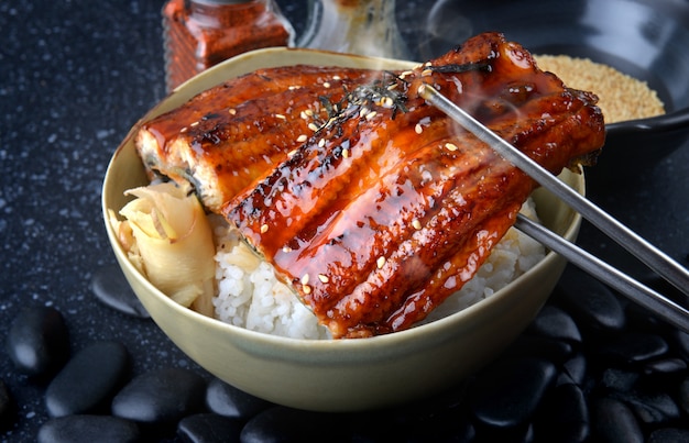 Enguia japonesa grelhada com arroz ou Unagi don.