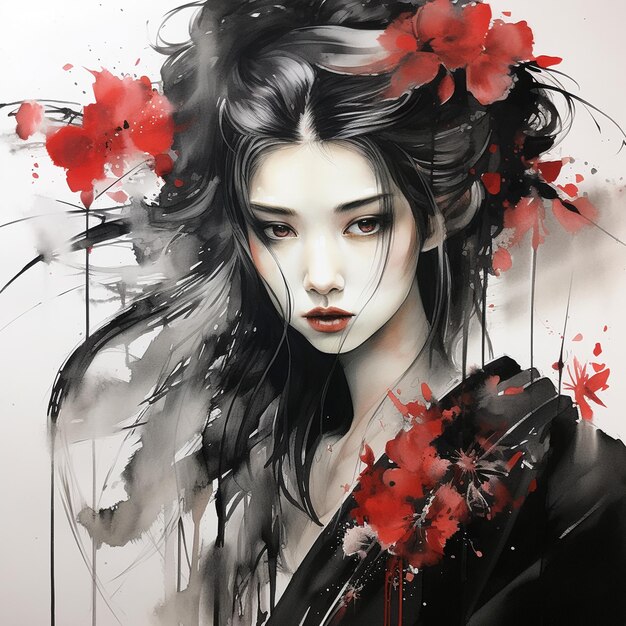 Enigmatic Beauty HandDrawn Sumie Essence