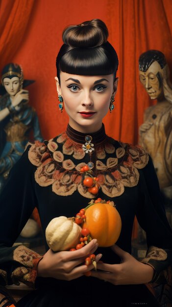 Foto la enigmática cámara sorbia revela a audrey hepburn como una vendedora de calabazas de carnaval zarista etrusca