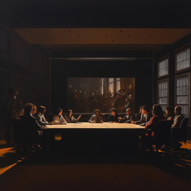 Foto la enigmática nobleza: la reunión iluminada de rembrandt de 1650