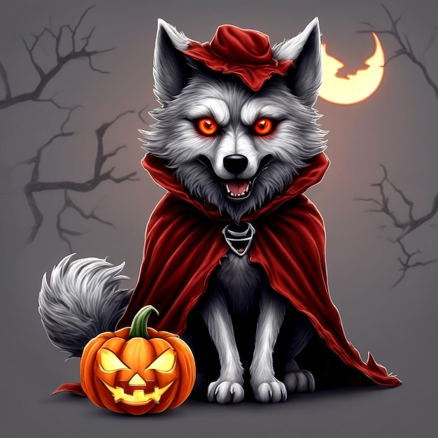 Enigmática RedEyed Wolf Halloween Elegance em detalhes