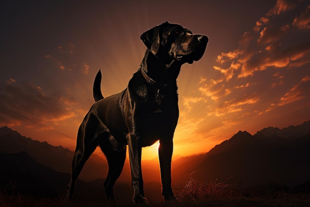 Foto enigmática silueta encantadora de un can contra un telón de fondo indefinido