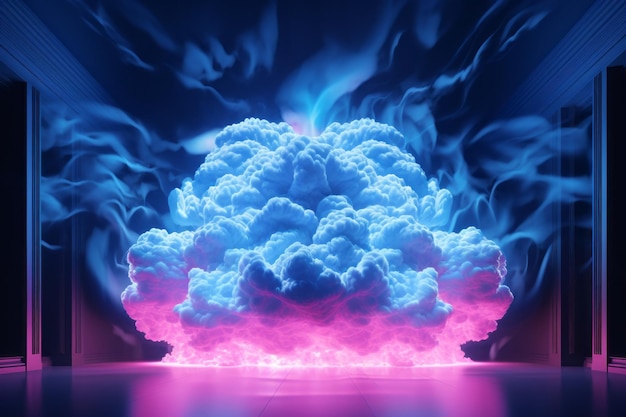 Enigmática tormenta de neón Una hipnotizante representación abstracta en 3D de una nube tormentosa brillante en rosa vivo y B