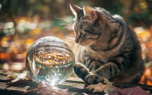 Foto el enigmático felino con la bola de cristal