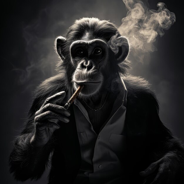 El enigmático primate Una imagen cautivadora de un mono blanco y negro soplando un cigarro