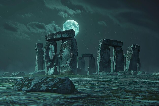 El enigmático stonehenge bajo la luna llena