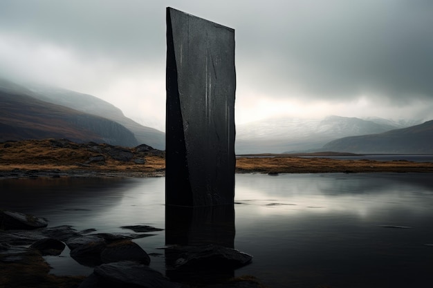 Enigmatischer Stein schwarzer Monolith Erzeugen Sie Ai