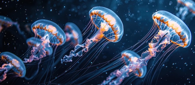 Un enjambre de medusas nadando en el agua