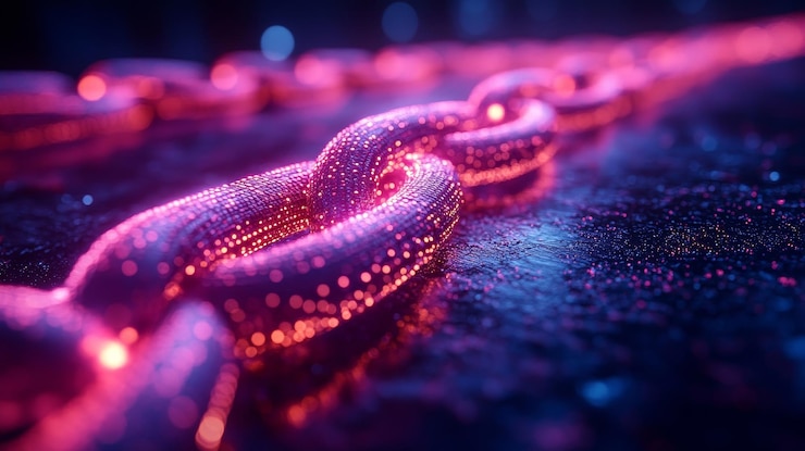 Foto enlaces de cadena rosados brillantes renderizado en 3d abstracto