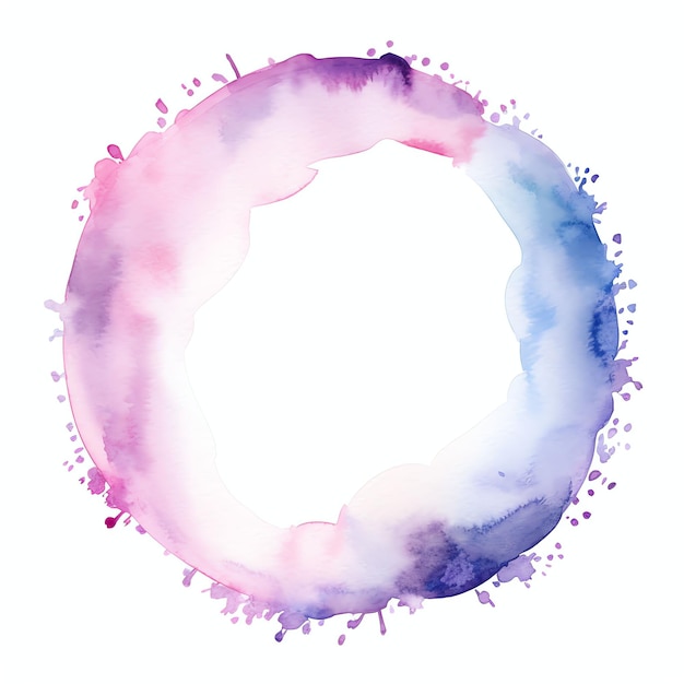 Enmarcado circular de azul lavanda y acuarela rosa con fondo blanco