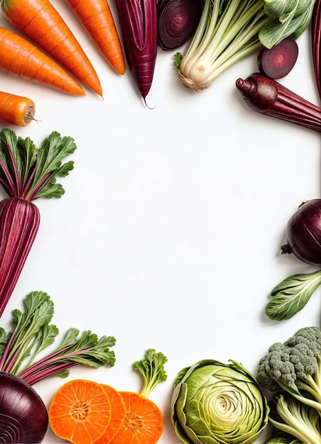 Foto enmarcamiento de verduras frescas en composición armoniosa