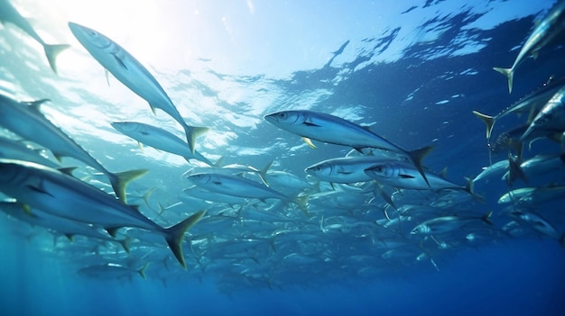 Enorme banco de sardinas en un arrecife poco profundo