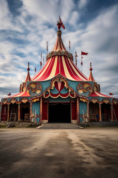 una enorme y colorida tienda de circo