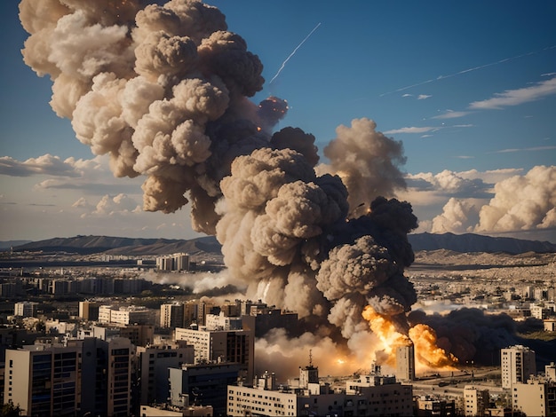 Foto enorme explosão na cidade de israel