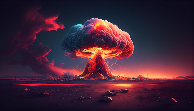 Enorme explosión nuclear con humo Generativo Ai