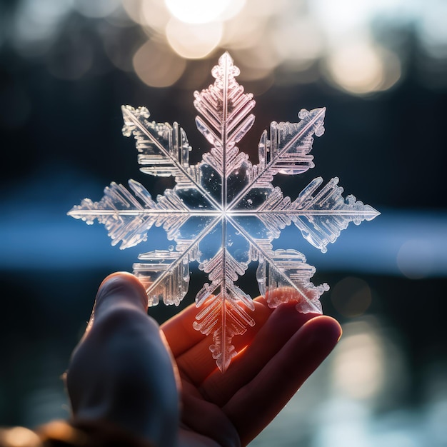 enorme floco de neve na palma da mão