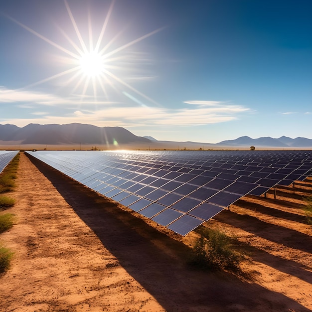 Enorme granja solar que se extiende a lo largo de un extenso paisaje desértico La imagen captura fila tras fila