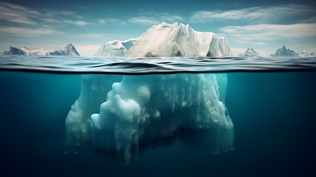 Un enorme iceberg blanco en la superficie del océano concepto de peligro oculto