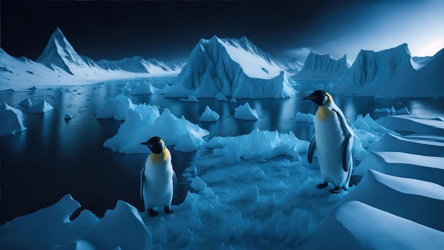 Enorme pérdida de pingüinos emperador de hielo marino triste imagen HD generada por ai