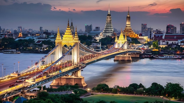 Un enorme puente sobre un río en Bangkok, Tailandia
