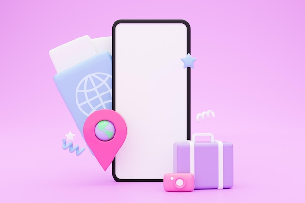 Enorme teléfono inteligente con pantalla en blanco d ilustración para el concepto de viaje