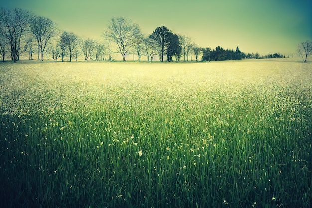 Enormes campos de flores silvestres escenario idealista para la tranquilidad