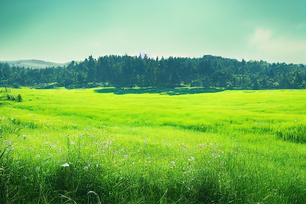 Enormes campos de flores silvestres escenario idealista para la tranquilidad