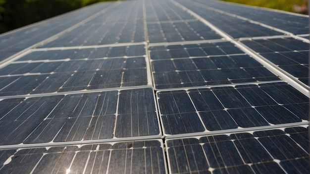 Foto enormes paneles solares brillando en la luz del sol