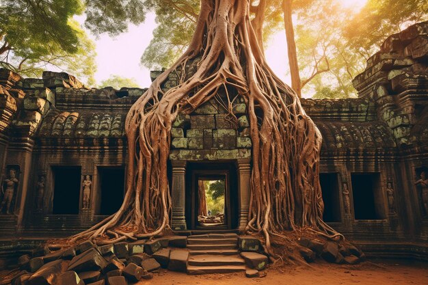 Enormes raíces de árboles de la selva en los templos de Camboya