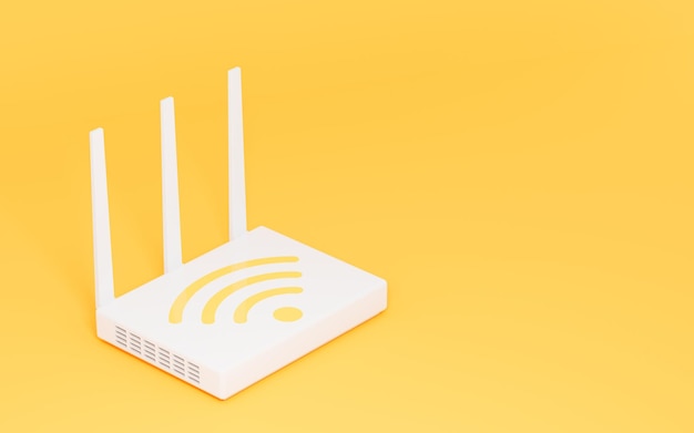 Un enrutador con icono wifi en la representación 3d de fondo amarillo