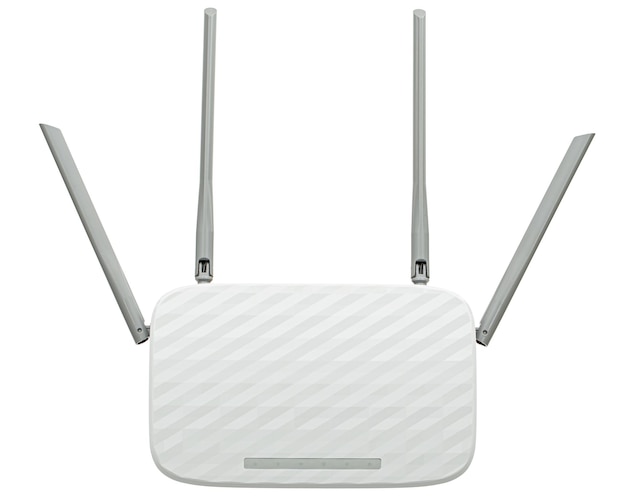 Enrutador inalámbrico WIFI tecnología de datos inalámbricos aislado sobre fondo blanco.