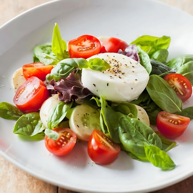 Foto ensalada de albaricoque comida mediterránea se sirve en un plato blanco