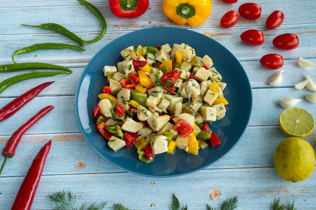 Ensalada De Alcachofas Sobre Fondo De Madera Azul Alimentos Saludables