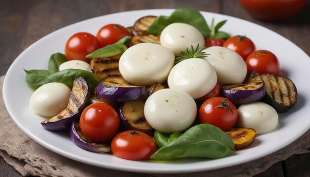 Ensalada caliente con verduras a la parrilla y mozarella