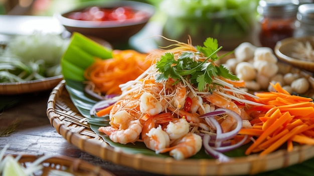 Foto ensalada de camarón en un plato listo para el condimento ai generado