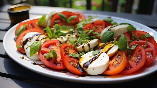 Foto la ensalada de caprese está engrasada con aceite de oliva