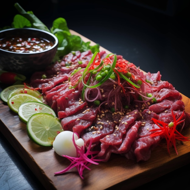 Ensalada de carne cruda al estilo del noreste de Tailandia