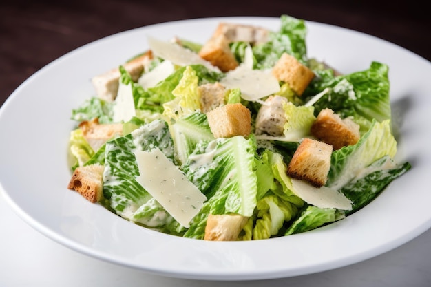 Ensalada César en un plato blanco IA generativa