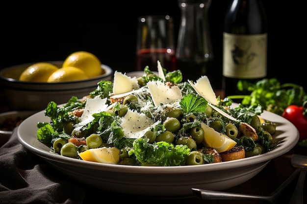 Foto ensalada césar con un poco de prosecco