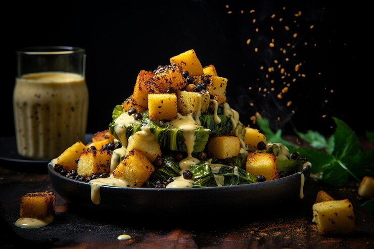 Foto ensalada césar con un poco de semillas