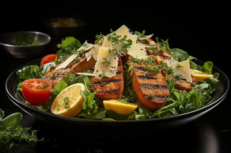 Foto ensalada césar con tofu a la parrilla