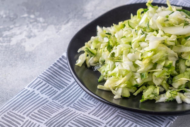 Ensalada de col en un plato. Concepto de dieta y comida sana. Espacio de texto